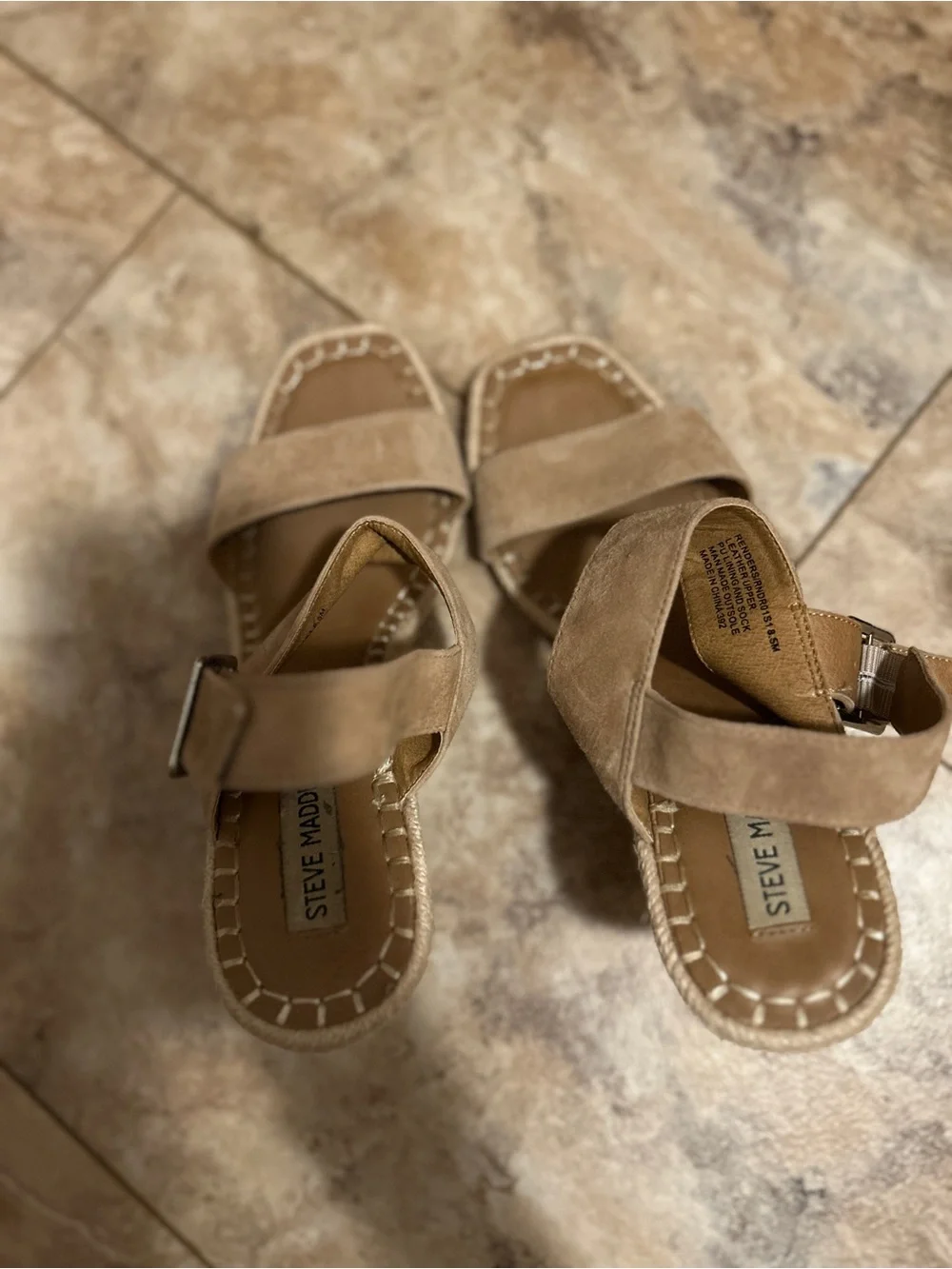 Steve Madden Beige/Tan Suede Espadrille Wedge Sandals